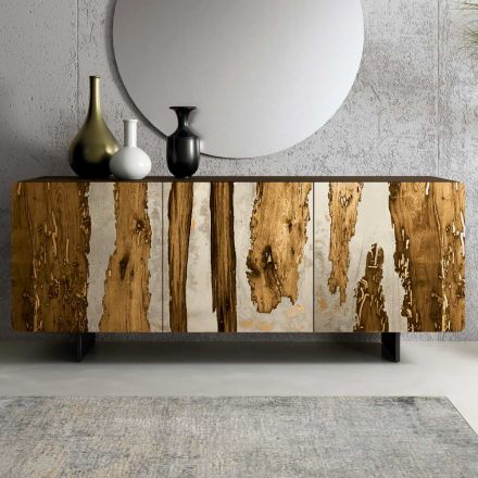 Lounge Sideboard with 3 Doors in Oak and Resin Finish Saturn - Lars Viadurini