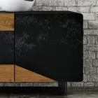 Lounge Sideboard with 3 Doors in Country Knotted Oak Finish and Anthracite Glass - Ove Viadurini