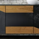 Lounge Sideboard with 3 Doors in Country Knotted Oak Finish and Anthracite Glass - Ove Viadurini