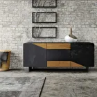 Lounge Sideboard with 3 Doors in Country Knotted Oak Finish and Anthracite Glass - Ove Viadurini