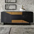 Lounge Sideboard with 3 Doors in Country Knotted Oak Finish and Anthracite Glass - Ove Viadurini