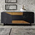 Lounge Sideboard with 3 Doors in Country Knotted Oak Finish and Anthracite Glass - Ove