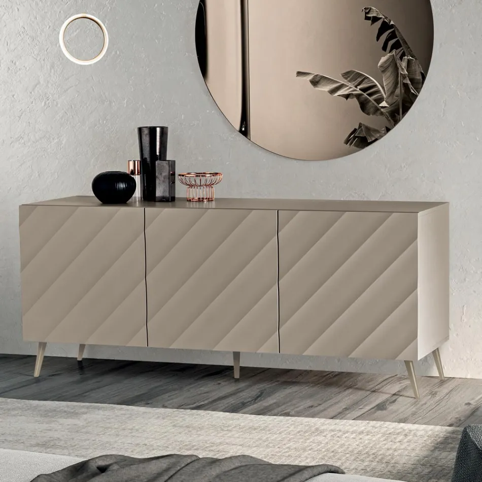 Living Room Sideboard with 3 MDF Doors Available in Various Finishes - Elettra Viadurini