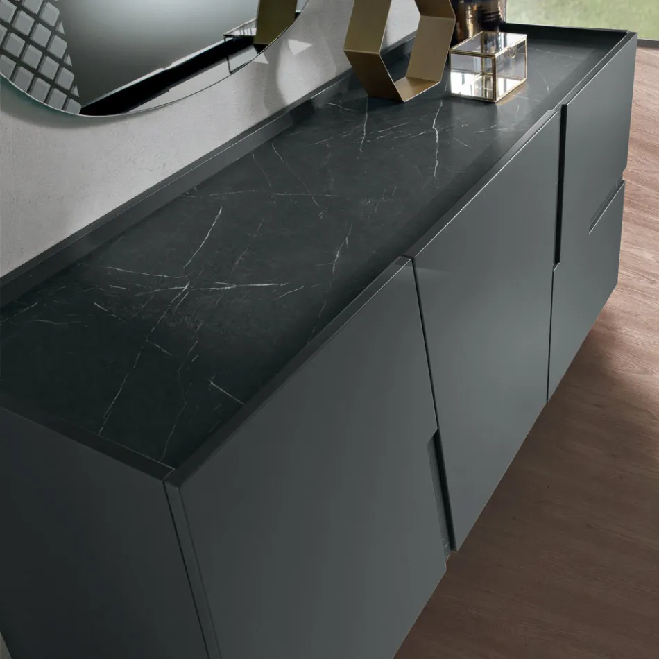 Living Room Sideboard with 3 Doors in Lacquered MDF Made in Italy - Elena Viadurini