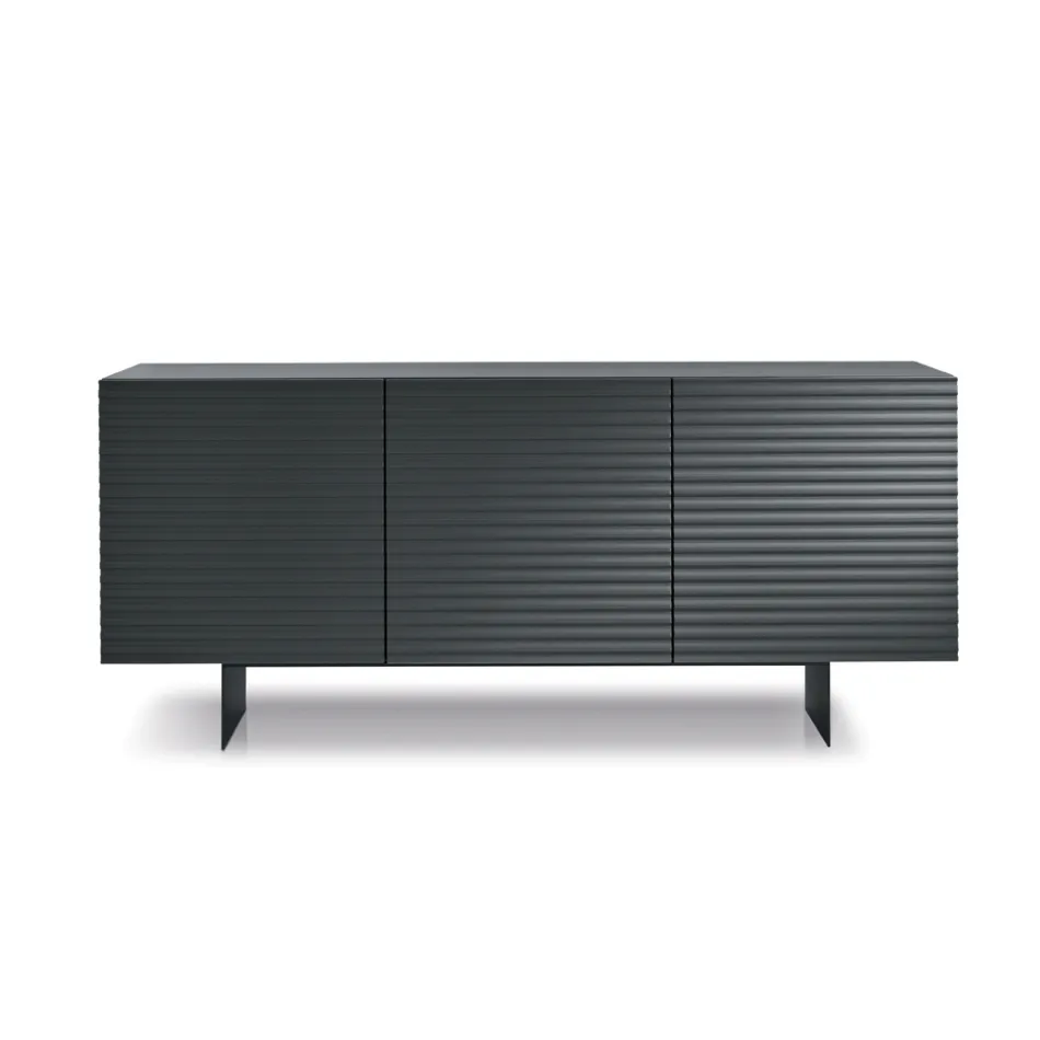 Living Room Sideboard with 3 Doors in MDF Covered in Lacquered PVC Made in Italy - Desideria Viadurini