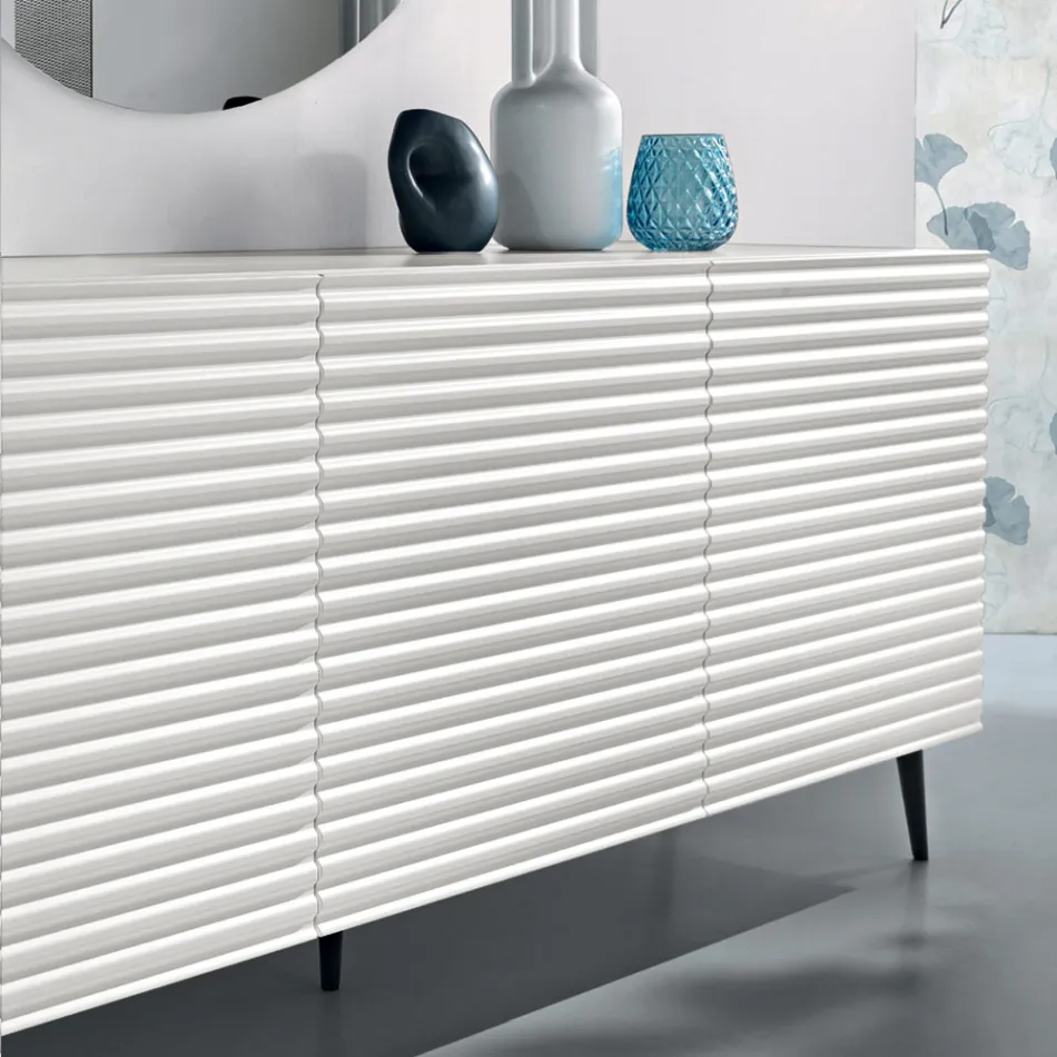 Living Room Sideboard with 3 Doors in MDF Covered in Lacquered PVC Made in Italy - Desideria Viadurini