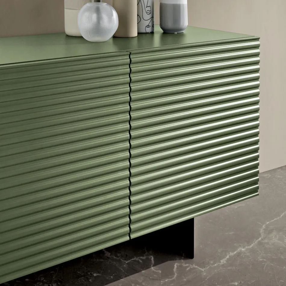 Living Room Sideboard with 3 Doors in MDF Covered in Lacquered PVC Made in Italy - Desideria Viadurini