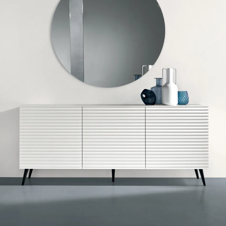 Living Room Sideboard with 3 Doors in MDF Covered in Lacquered PVC Made in Italy - Desideria Viadurini