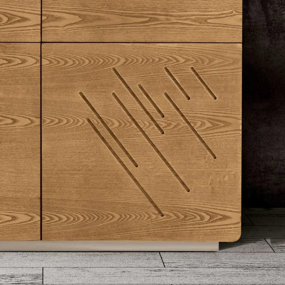 Lounge Sideboard with 4 Doors in Stained Ash Finish Made in Italy - Viktoria Viadurini