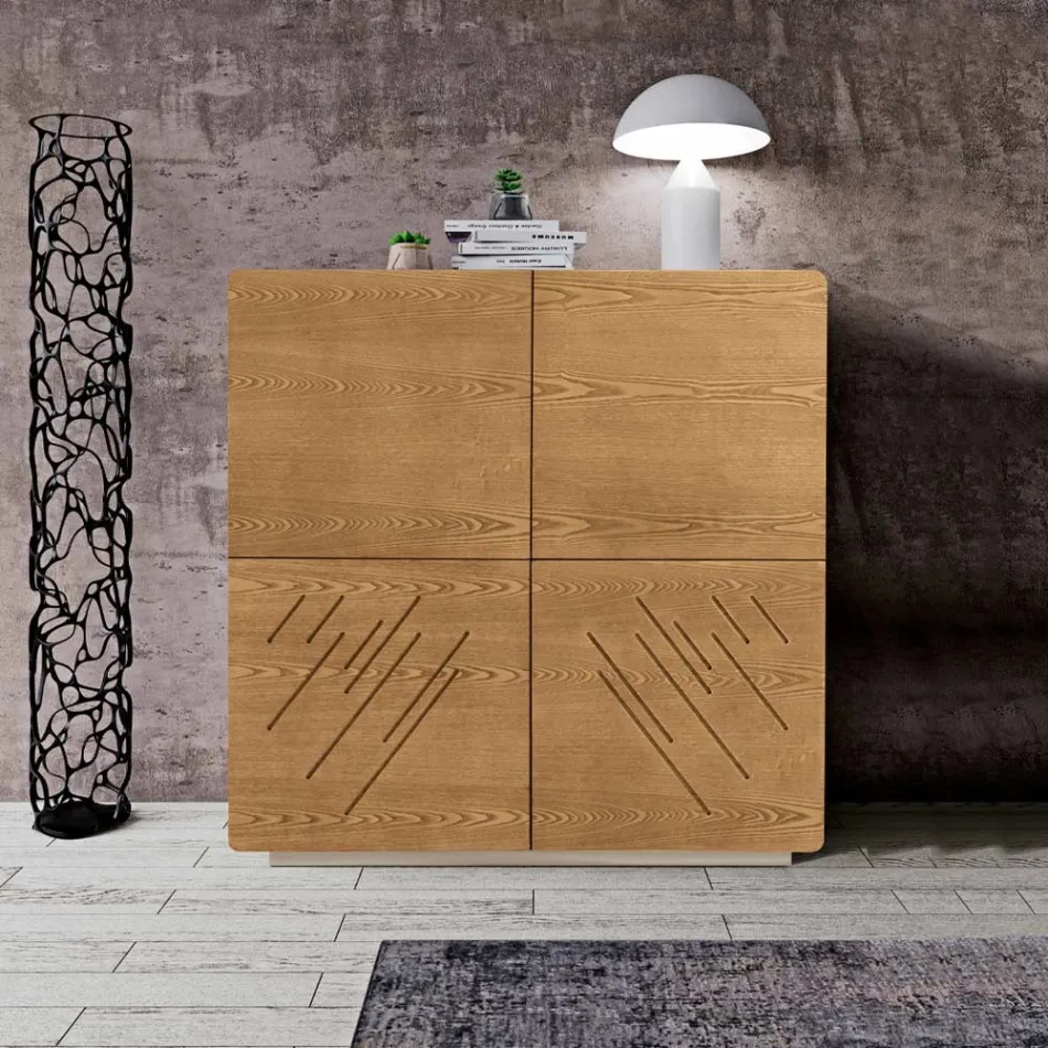 Lounge Sideboard with 4 Doors in Stained Ash Finish Made in Italy - Viktoria Viadurini