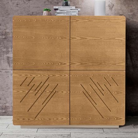 Lounge Sideboard with 4 Doors in Stained Ash Finish Made in Italy - Viktoria Viadurini