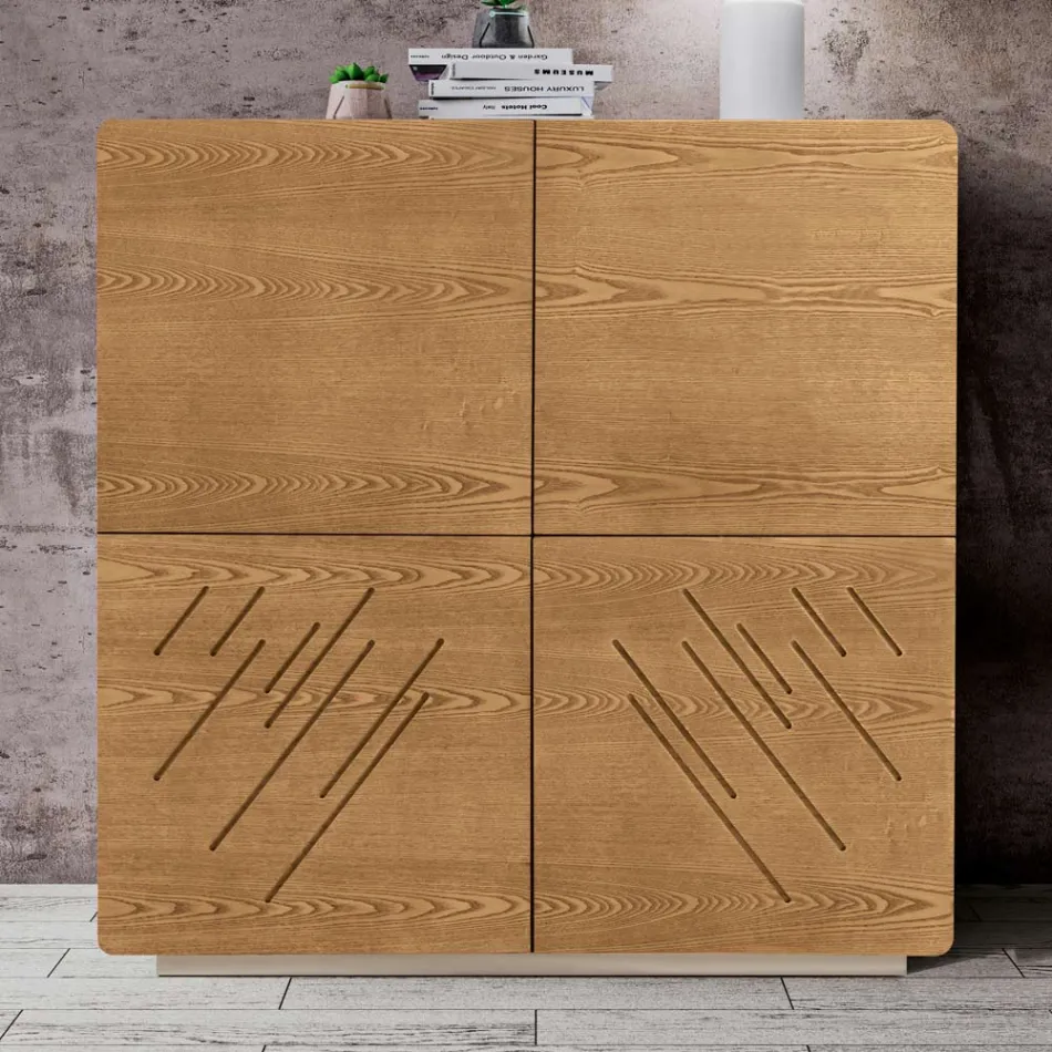 Lounge Sideboard with 4 Doors in Stained Ash Finish Made in Italy - Viktoria Viadurini