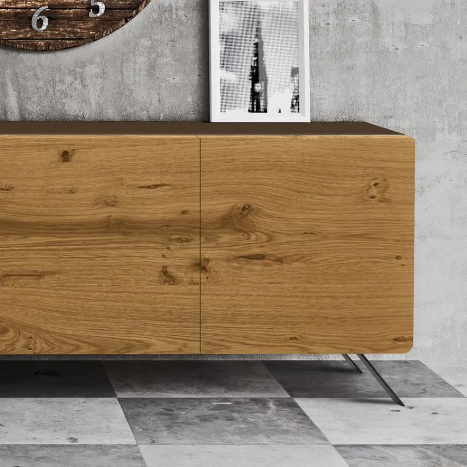Lounge Sideboard with 4 Doors in Country Knotted Oak Finish - Even Viadurini
