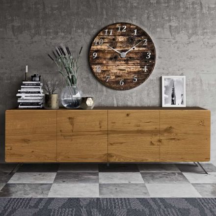 Lounge Sideboard with 4 Doors in Country Knotted Oak Finish - Even Viadurini