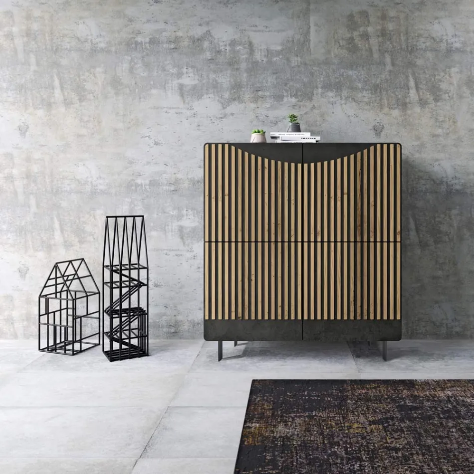 Lounge Sideboard with 4 Doors in Nordic Knotted Oak Finish - Bente Viadurini