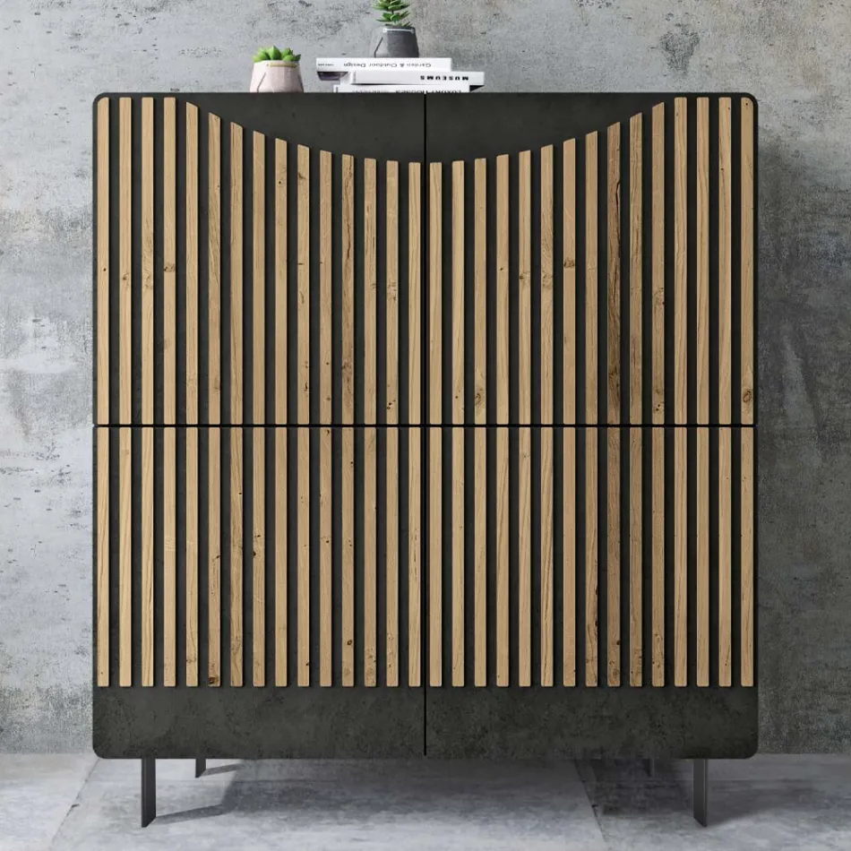 Lounge Sideboard with 4 Doors in Nordic Knotted Oak Finish - Bente Viadurini