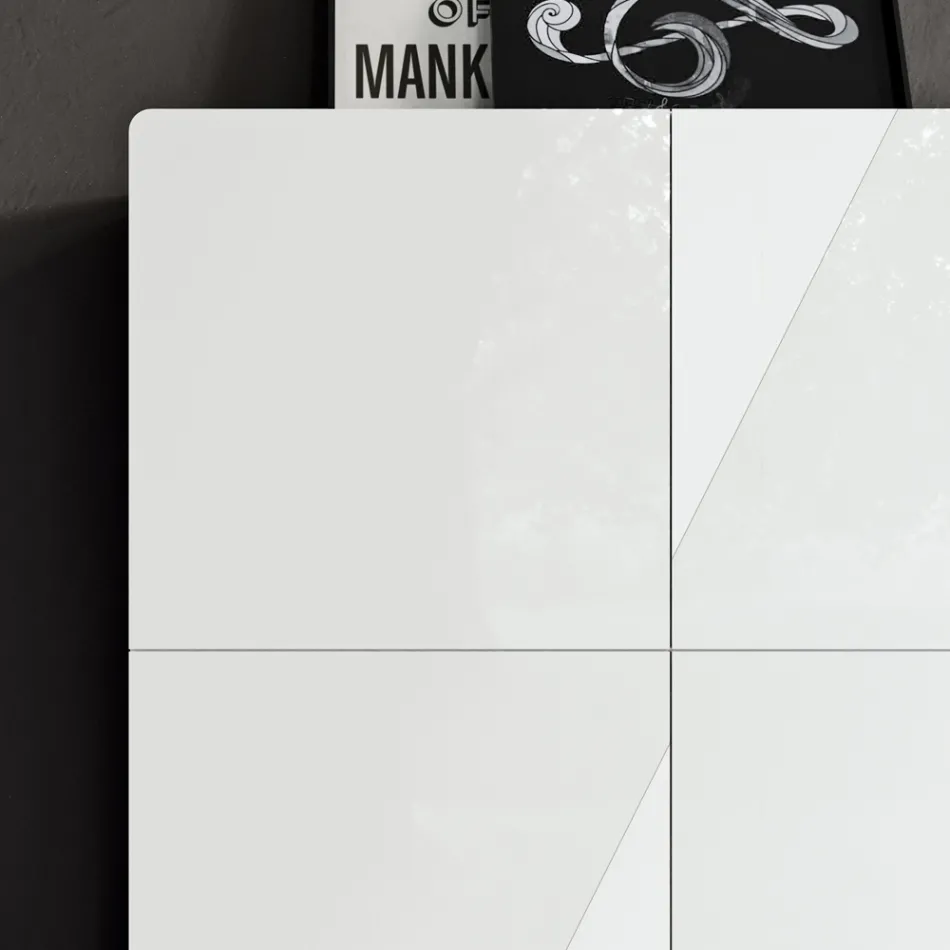 Lounge Sideboard with 4 Doors in White Glass Finish Made in Italy - Eline Viadurini