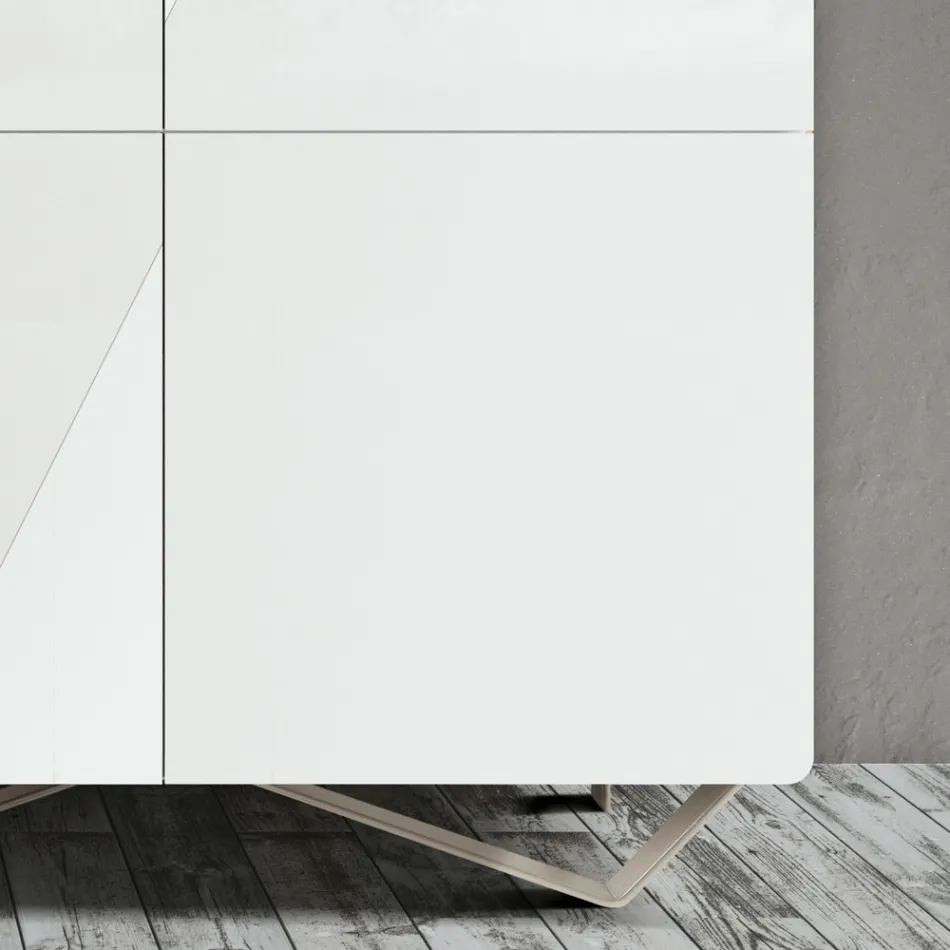 Lounge Sideboard with 4 Doors in White Glass Finish Made in Italy - Eline Viadurini