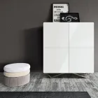 Lounge Sideboard with 4 Doors in White Glass Finish Made in Italy - Eline Viadurini