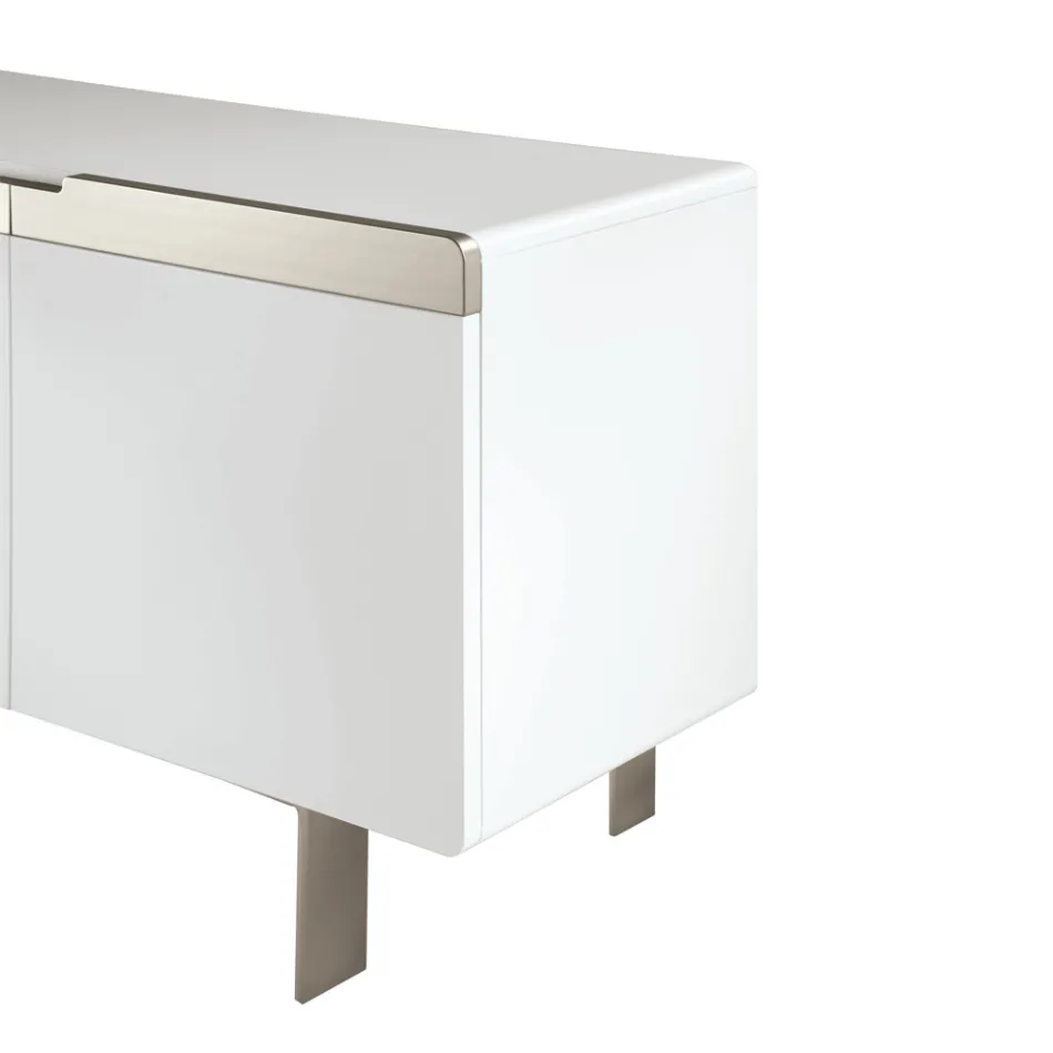 Lounge Sideboard with 4 MDF Doors White and Nickel Finish Made in Italy - Emie Viadurini