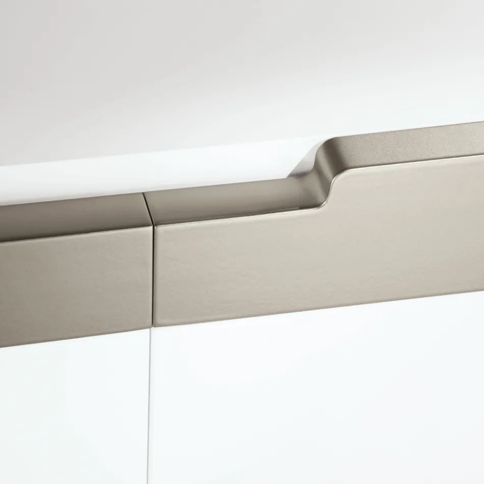 Lounge Sideboard with 4 MDF Doors White and Nickel Finish Made in Italy - Emie Viadurini