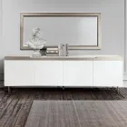 Lounge Sideboard with 4 MDF Doors White and Nickel Finish Made in Italy - Emie Viadurini