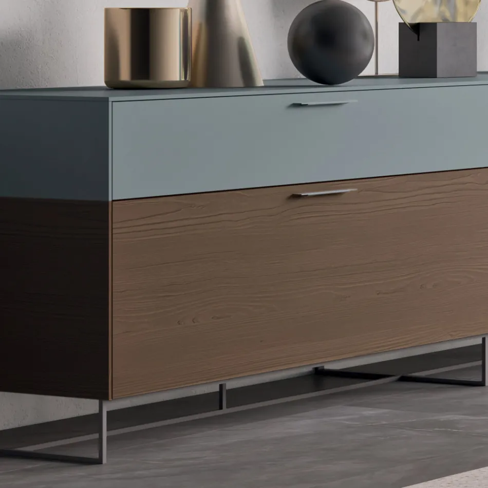 Lounge Sideboard in Ecological Wood with Drawers and Lacquered Top - Tamara Viadurini