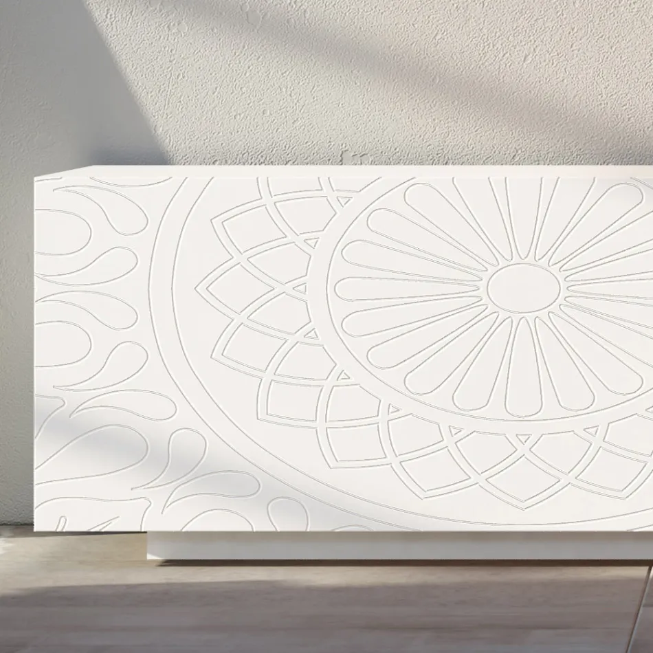 Lounge Sideboard in White Mdf with Bas-relief Made in Italy - Stilea Viadurini