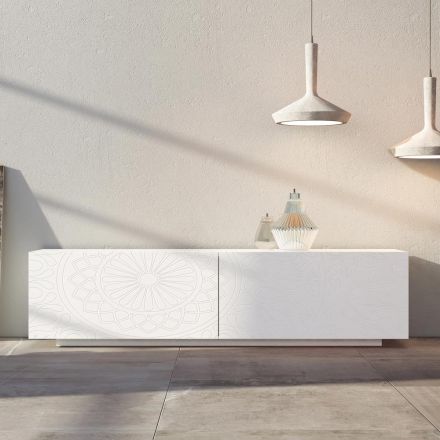 Lounge Sideboard in White Mdf with Bas-relief Made in Italy - Stilea Viadurini