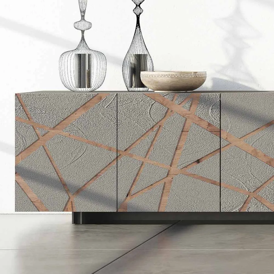 Lounge Sideboard in Lacquered Mdf with Bas-relief Made in Italy - Kerry Viadurini