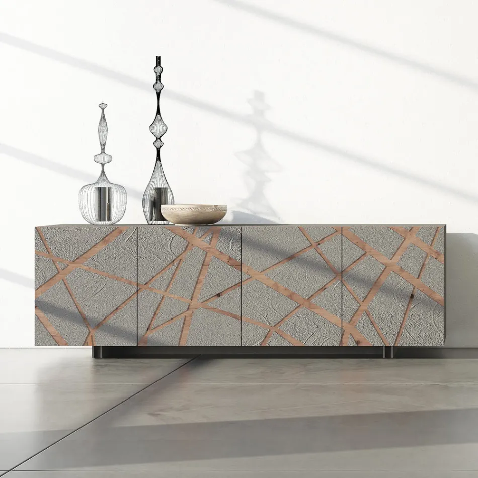 Lounge Sideboard in Lacquered Mdf with Bas-relief Made in Italy - Kerry Viadurini