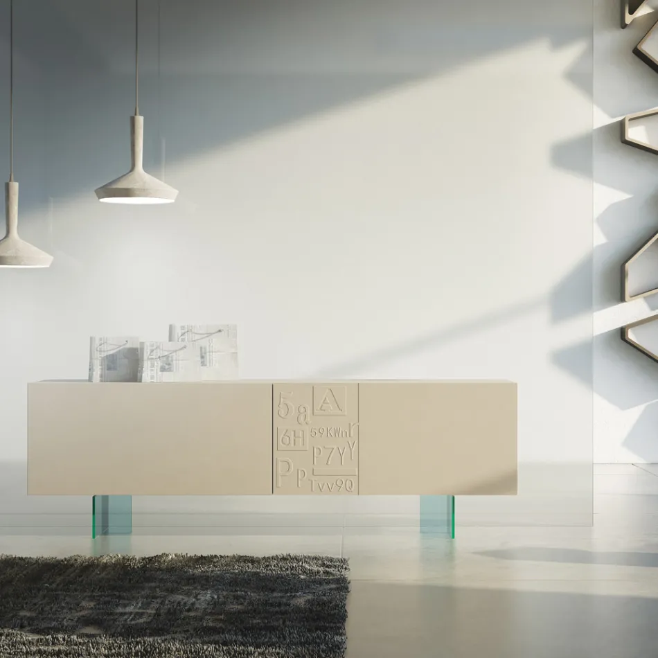 Lounge Sideboard in Matt Lacquered Mdf and Glass Made in Italy - Ninetta Viadurini