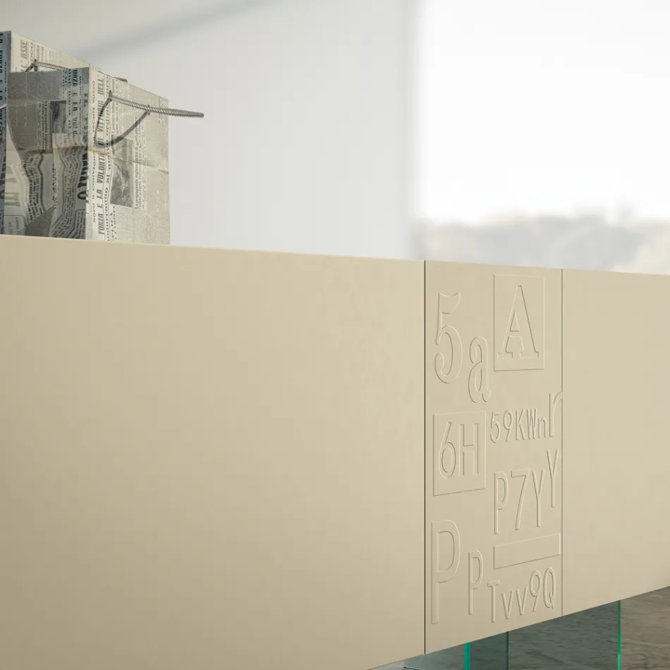 Lounge Sideboard in Matt Lacquered Mdf and Glass Made in Italy - Ninetta Viadurini