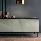 Mobile Lounge Sideboard in Matt Black Wood with Smoked Mirrors and Legs - Senese Viadurini