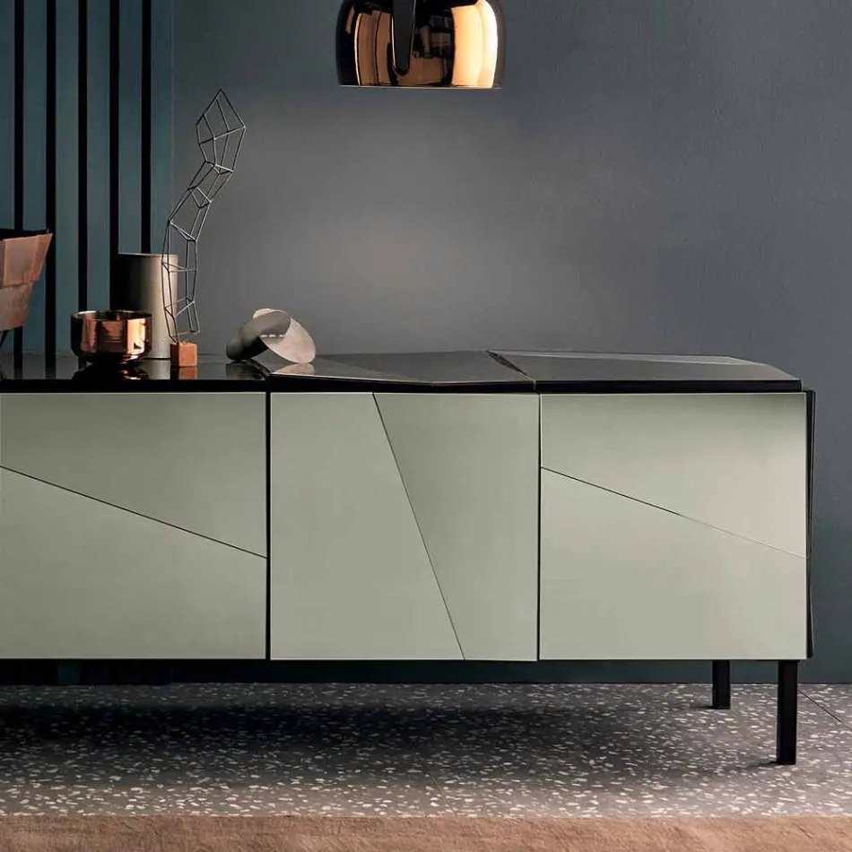 Mobile Lounge Sideboard in Matt Black Wood with Smoked Mirrors and Legs - Senese Viadurini
