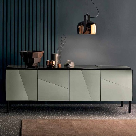 Mobile Lounge Sideboard in Matt Black Wood with Smoked Mirrors and Legs - Senese Viadurini