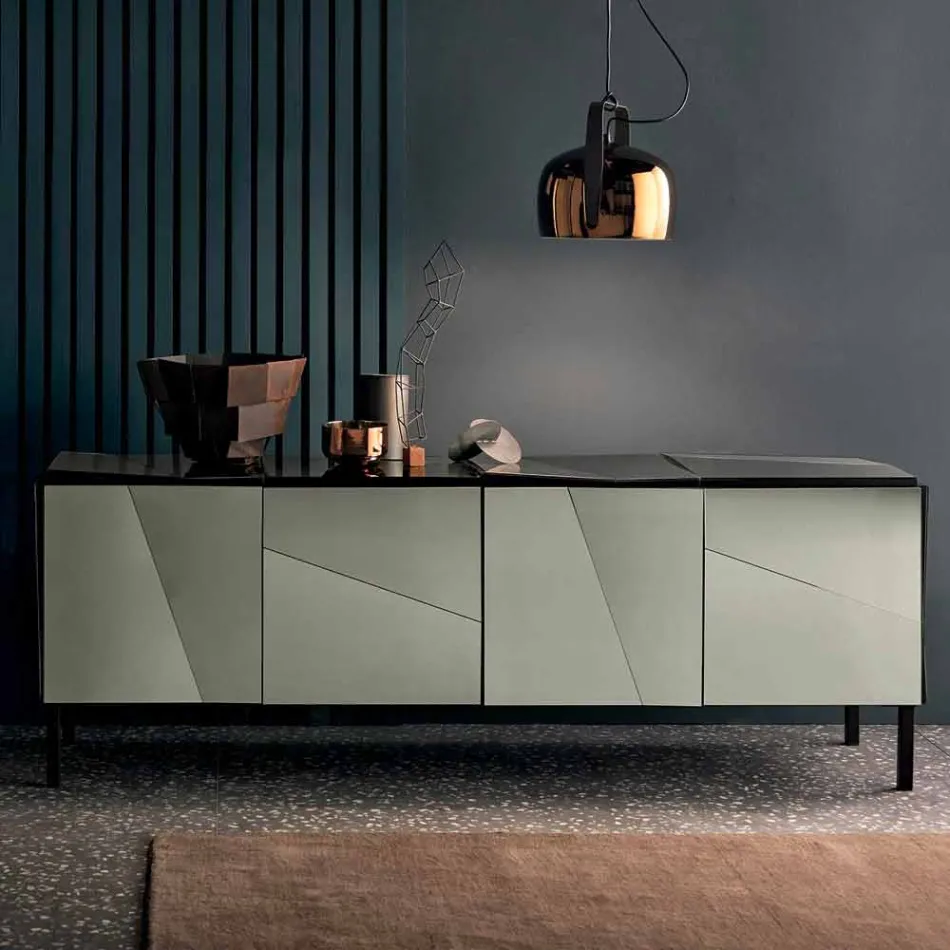 Mobile Lounge Sideboard in Matt Black Wood with Smoked Mirrors and Legs - Senese Viadurini