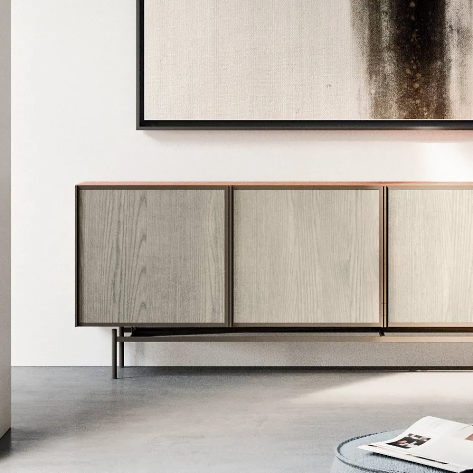 Lounge or Entrance Sideboard in Ecological Wood and Metal 4 Doors Luxury - Aaron Viadurini