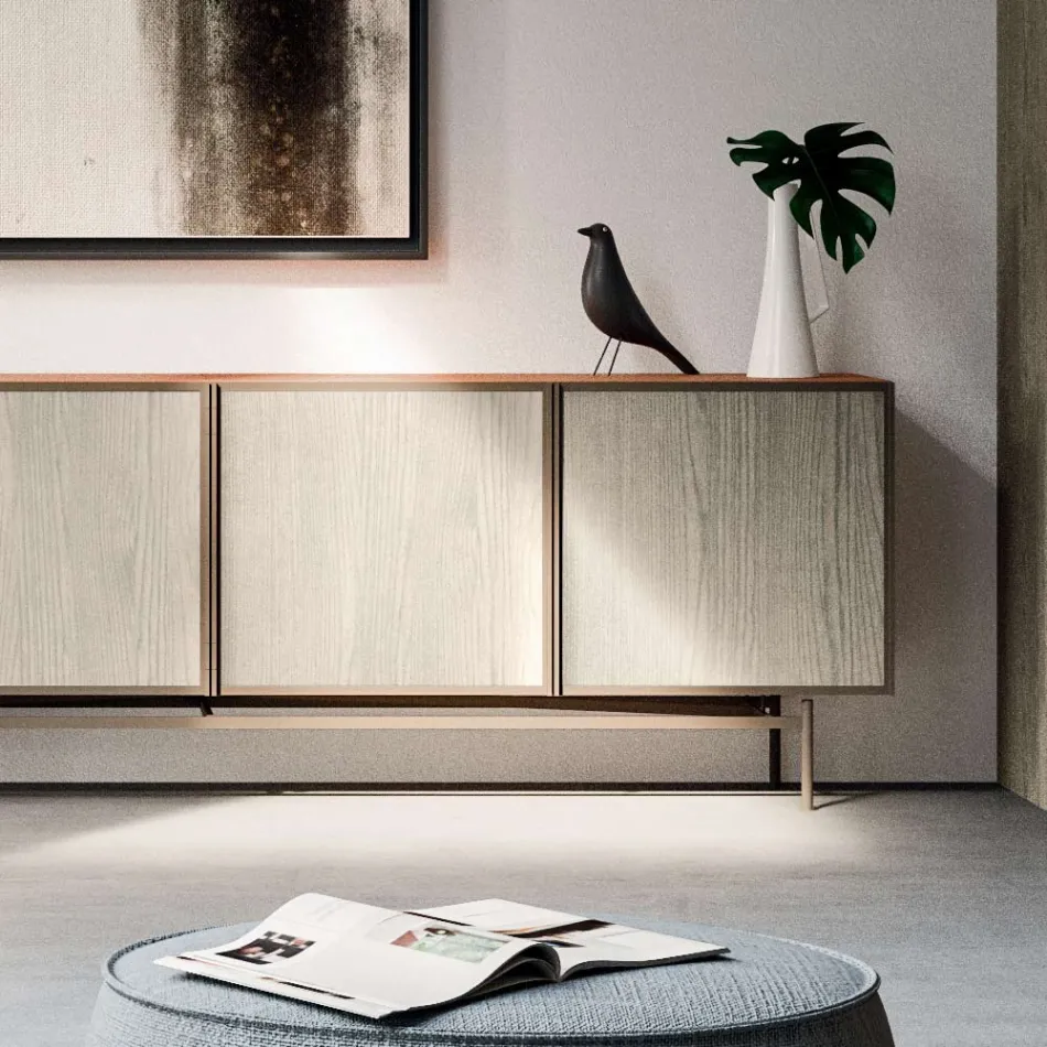 Lounge or Entrance Sideboard in Ecological Wood and Metal 4 Doors Luxury - Aaron Viadurini