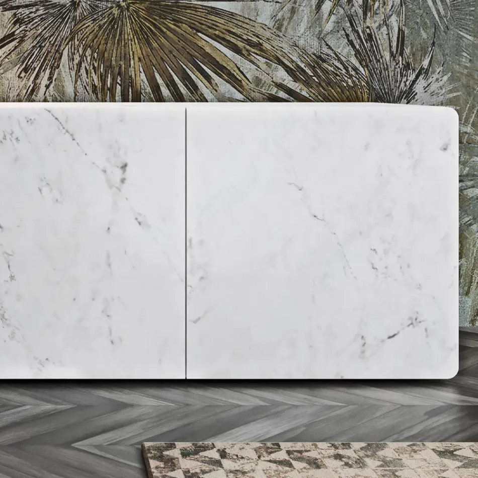 Living Area Sideboard with 3 Doors in Carrara Marble Finish Made in Italy - Finn Viadurini