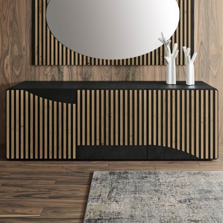 Living Area Sideboard with 3 Doors in Nordic Knotted Oak Finish - Linda Viadurini