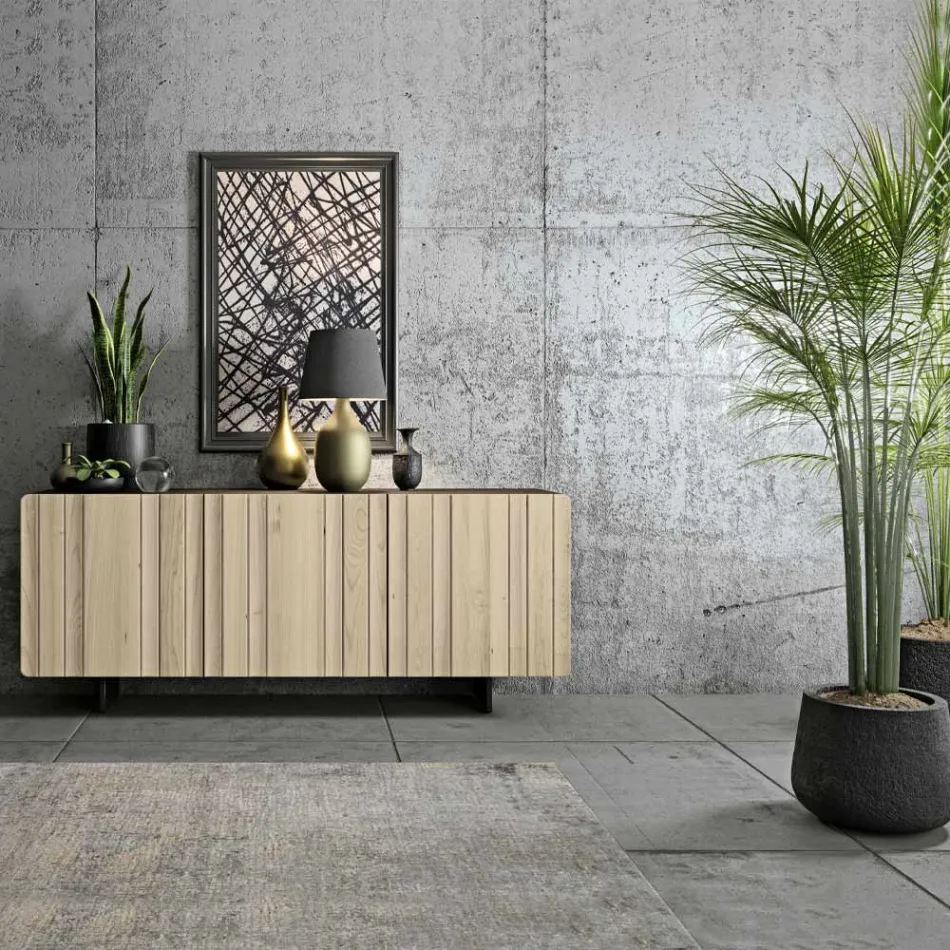 Living Area Sideboard with 3 Doors in Sand Finish Made in Italy - Jan Viadurini