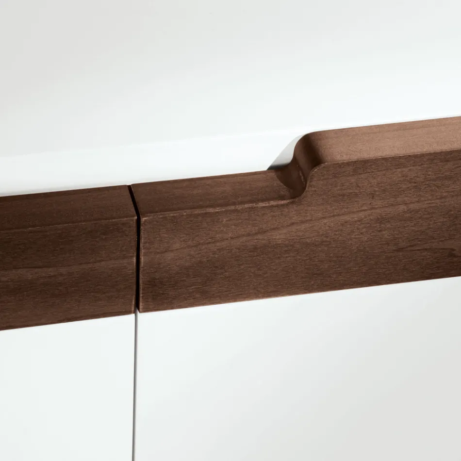 Living Area Sideboard with 4 Doors in White and Canaletto Finish Made in Italy - Any Viadurini