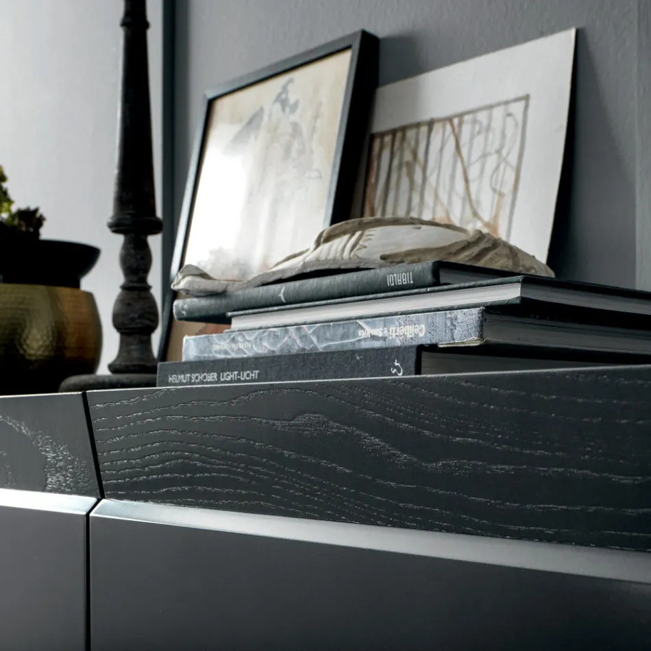 Wooden Sideboard 3 Doors with Slanted Edge and Ceramic Top - Mondolfo Viadurini