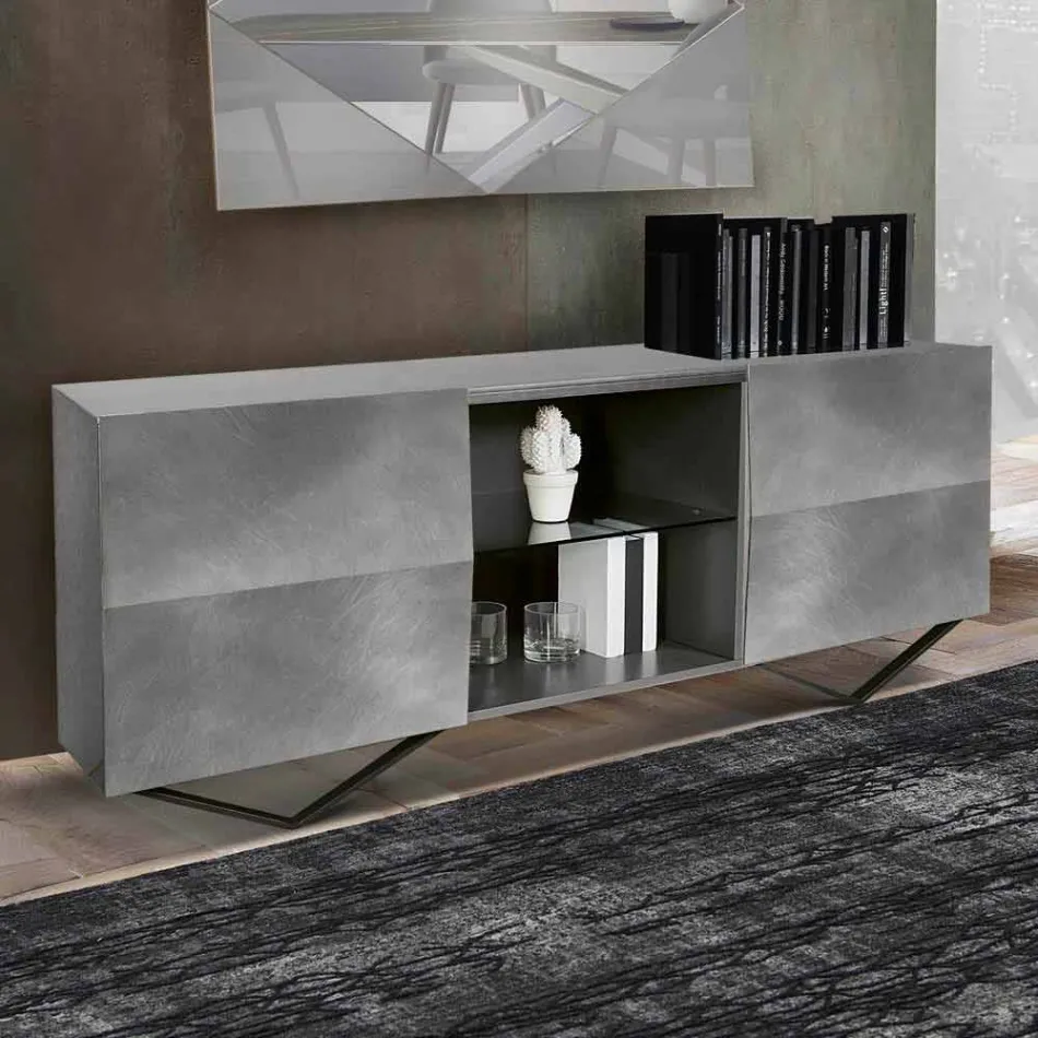 2 or 4 Doors Wooden Sideboard with Crystal Shelves Made in Italy - Gardena Viadurini