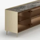 Curved Lacquered Wood Sideboard with Bronze Glass Doors Made in Italy - Lyra Viadurini