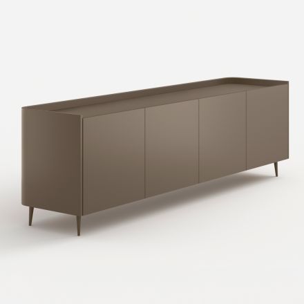 Exclusively Designed Platinum Lacquered Curved Wood Sideboard Made in Italy - Lyra Viadurini