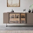 Sideboard in Ecological Wood, Glass and Metal for 4-Door Luxury Lounge - Bruno Viadurini