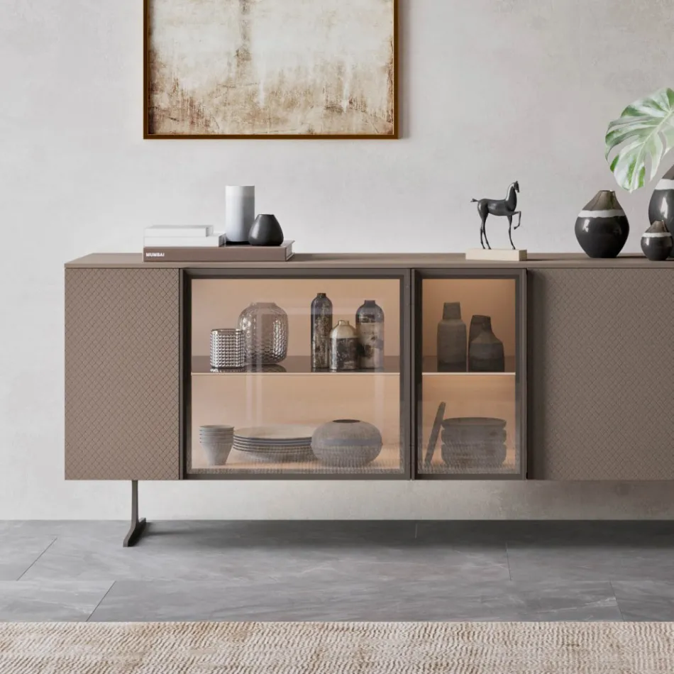 Sideboard in Ecological Wood, Glass and Metal for 4-Door Luxury Lounge - Bruno Viadurini