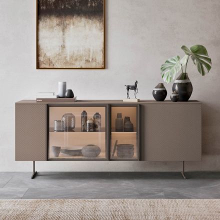Sideboard in Ecological Wood, Glass and Metal for 4-Door Luxury Lounge - Bruno Viadurini